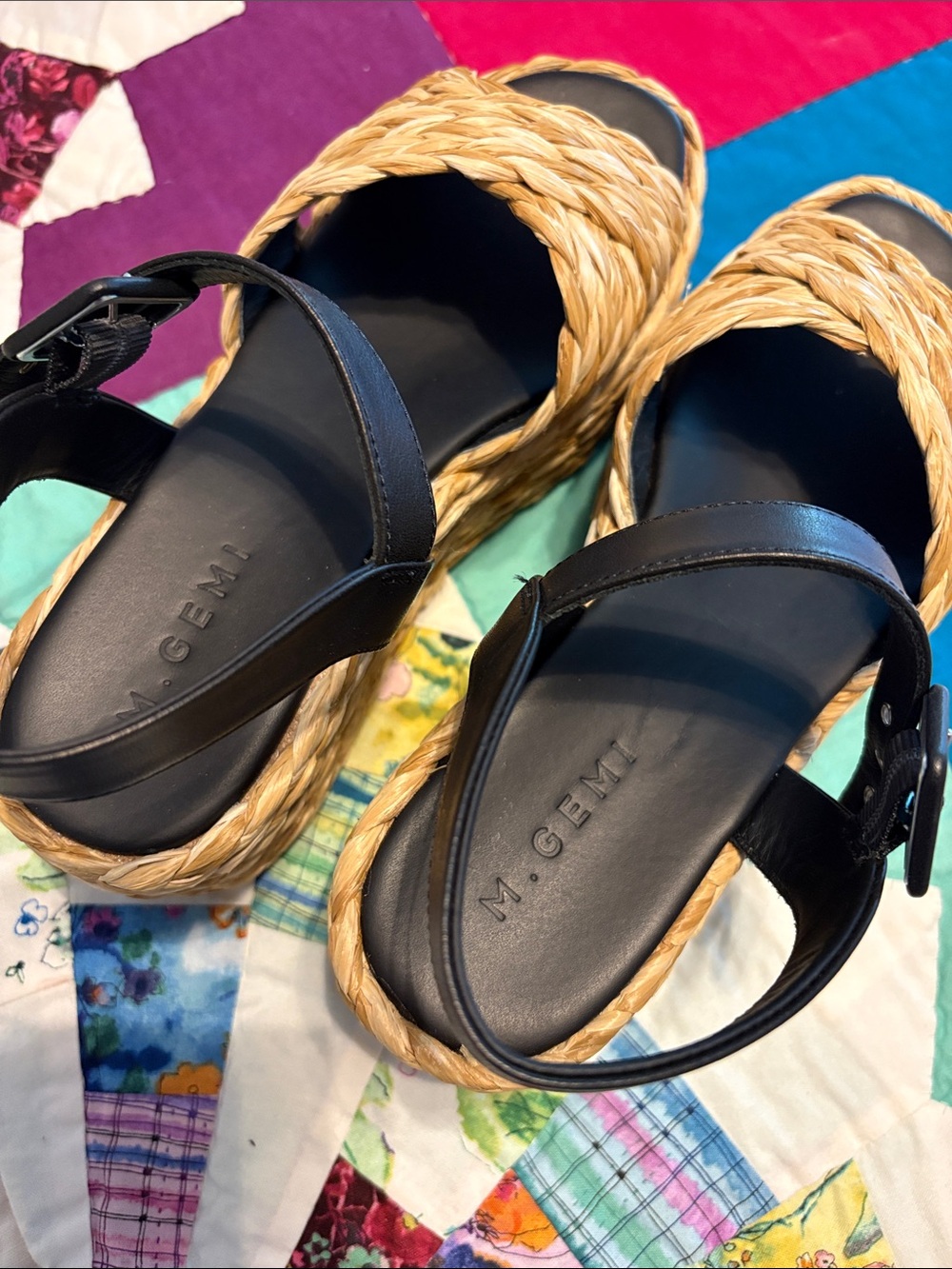 M. Gemi The Tessa Raffia Shoe. Natural raffia with black top and trim. - Picture 2 of 11